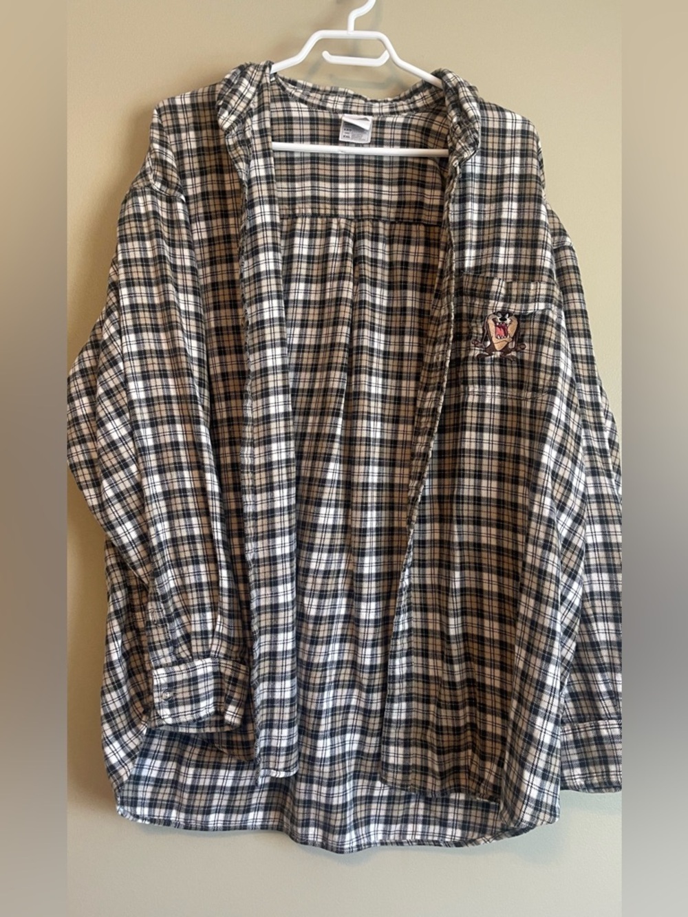 Vintage 99’ Warner Brothers Tasmanian Devil Embroidered Cotton Plaid Button Down - Picture 2 of 12